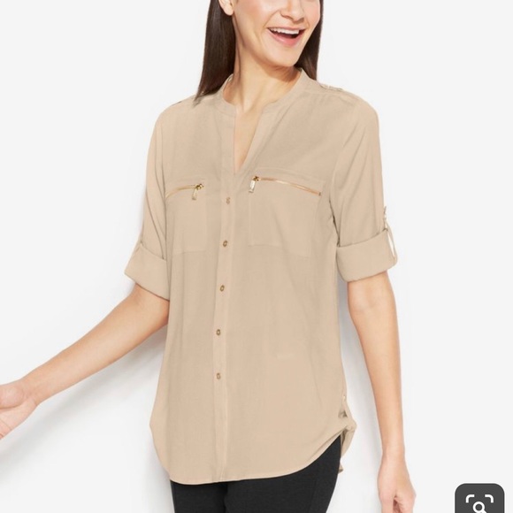 Calvin Klein Tops - Calvin Klein Zip-Pocket Utility Blouse M